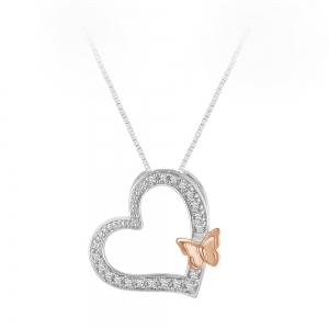Novello Lab-grown Diamond Butterfly Accent Open Heart Pendant 0.10 Ct. T.w. in 10Kt White Rose Gold