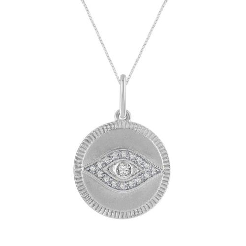 0.10 Ct. T.w. Diamond Evil Eye Circle Pendant In 10Kt White Gold