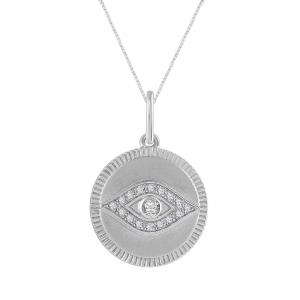0.10 Ct. T.w. Diamond Evil Eye Circle Pendant In 10Kt White Gold