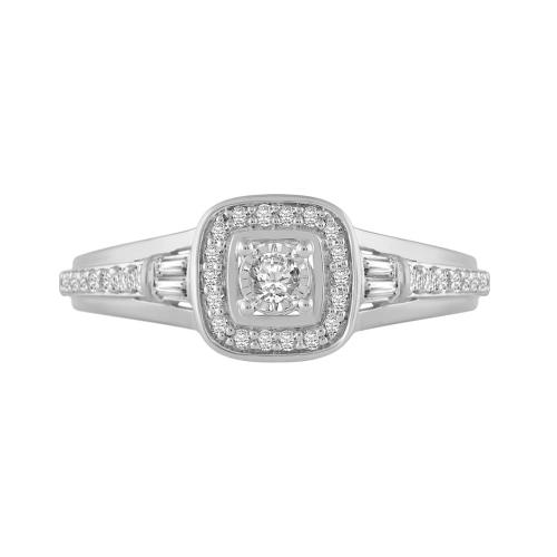 1/4 Ct. T.w. Diamond Halo Baguette Promise Ring In 10Kt White Gold