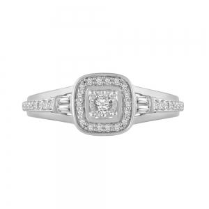 1/4 Ct. T.w. Diamond Halo Baguette Promise Ring In 10Kt White Gold