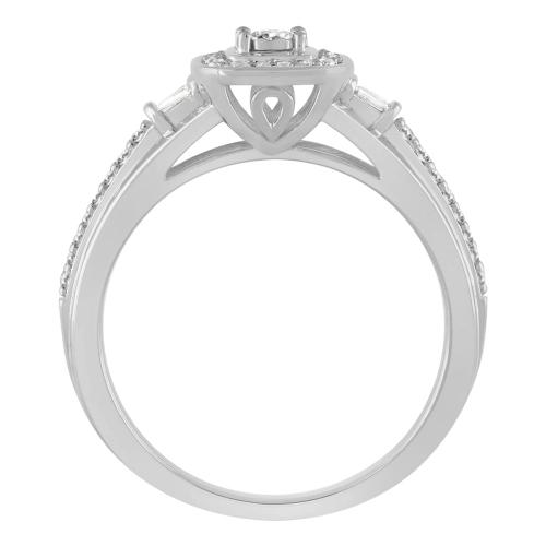 1/4 Ct. T.w. Diamond Halo Baguette Promise Ring In 10Kt White Gold