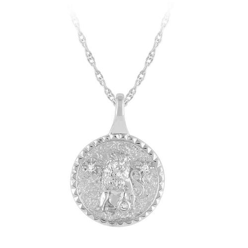 Leo Zodiac Medallion Pendant - 0.02 Ct. T.w. in 10 K White Gold