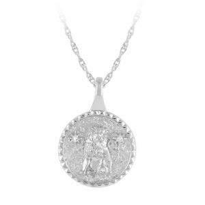 Leo Zodiac Medallion Pendant - 0.02 Ct. T.w. in 10 K White Gold