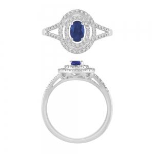 Oval Sapphire Double Halo Diamond Ring - 0.25 Ct. T.w. in 10K White Gold