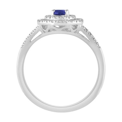 Oval Sapphire Double Halo Diamond Ring - 0.25 Ct. T.w. in 10K White Gold