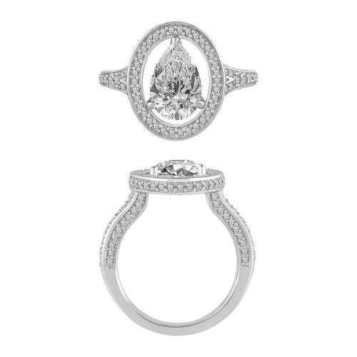 "Novello-Collection" 2.00 CT. CENTER AND 2.85 CT. T.W. LABGROWN DIAMOND PEAR HALO BRIDAL RING IN 14K GOLD