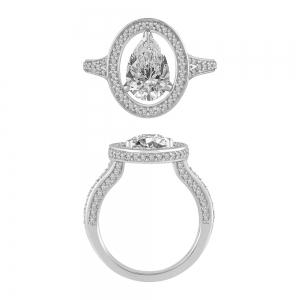 "Novello-Collection" 2.00 CT. CENTER AND 2.85 CT. T.W. LABGROWN DIAMOND PEAR HALO BRIDAL RING IN 14K GOLD