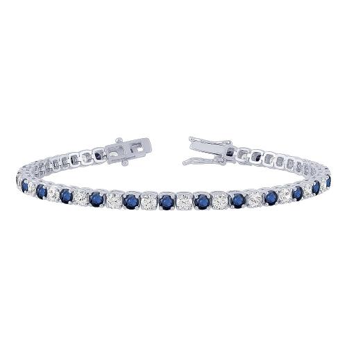 Sapphire and Diamond Tennis Bracelet - 3.50 Ct. T.w. in 10K White Gold