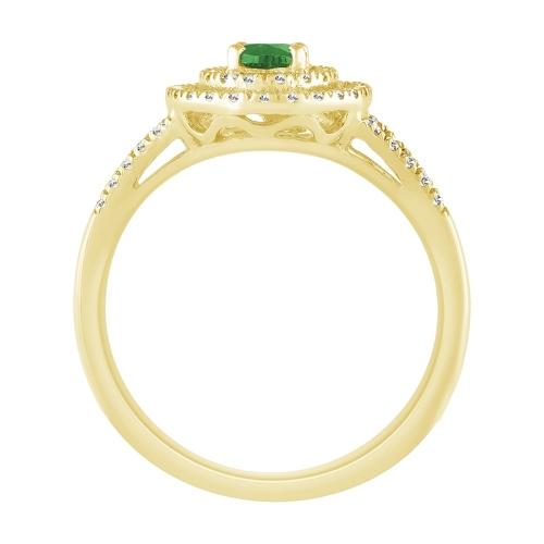 Oval Emerald with Double Halo & Split Shank Diamond Ring - 0.25 Ct. T.w. in 10K Yellow Gold