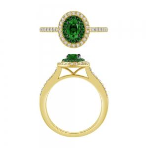 Oval Emerald with Double Halo Diamond Ring - 0.30 Ct. T.w. in 14K Yellow Gold