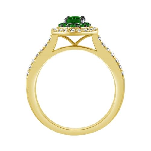 Oval Emerald with Double Halo Diamond Ring - 0.30 Ct. T.w. in 14K Yellow Gold