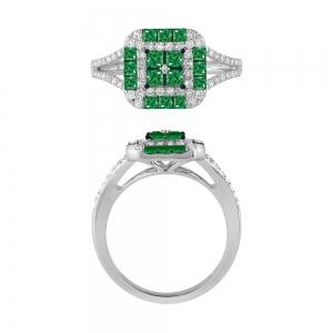 Square-cut Emerald Checkerboard Diamond Ring - 0.35 Ct. T.w. in 14K White Gold