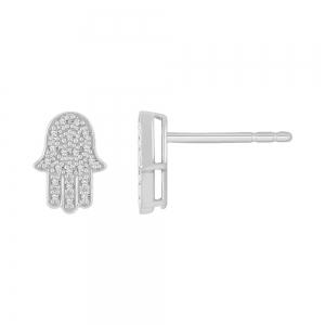 0.16 Ct. T.w. Diamond Hamsa Hand Stud Earrings In 10Kt White Gold