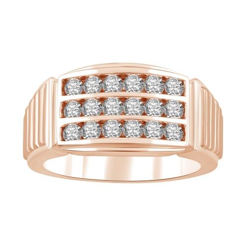 Ultimate Value® Lab-grown Diamonds 3-Row Channel-set with Ribbed Shoulders Men's Fashion Ring - 0.50 Ct. T.w. in 10K Rose Gold