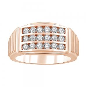 Ultimate Value® Lab-grown Diamonds 3-Row Channel-set with Ribbed Shoulders Men's Fashion Ring - 0.50 Ct. T.w. in 10K Rose Gold
