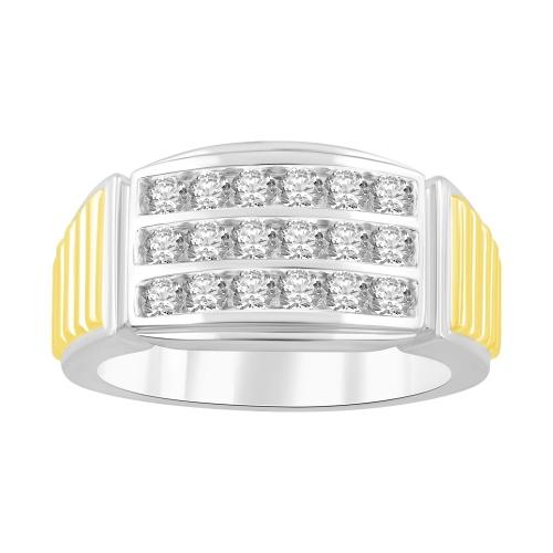Ultimate Value® Lab-grown Diamonds 3-Row Channel-set with Ribbed Shoulders Men's Fashion Ring - 0.25 Ct. T.w. in 10K White Yellow Gold