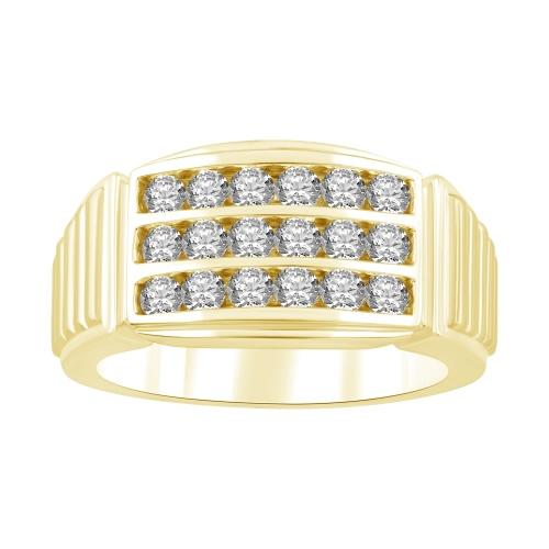 Ultimate Value® Lab-grown Diamonds 3-Row Channel-set with Ribbed Shoulders Men's Fashion Ring - 0.50 Ct. T.w. in 10K Yellow Gold