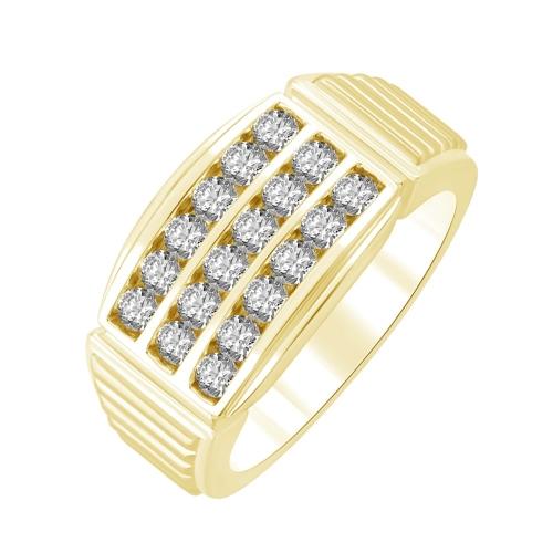 Ultimate Value® Lab-grown Diamonds 3-Row Channel-set with Ribbed Shoulders Men's Fashion Ring - 0.50 Ct. T.w. in 10K Yellow Gold