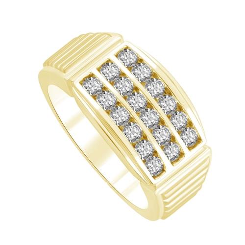 Ultimate Value® Lab-grown Diamonds 3-Row Channel-set with Ribbed Shoulders Men's Fashion Ring - 0.50 Ct. T.w. in 10K Yellow Gold