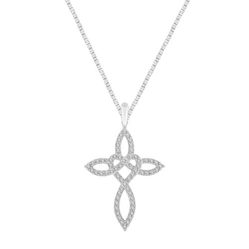 1/4 Ct. T.w. Diamond Heart Cross Pendant In 10Kt White Gold