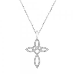 1/4 Ct. T.w. Diamond Heart Cross Pendant In 10Kt White Gold