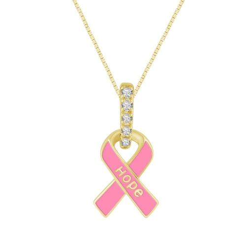 Breast Cancer Hope Ribbon Pendant - 0.10 Ct. T.w. in 10K Yellow Gold