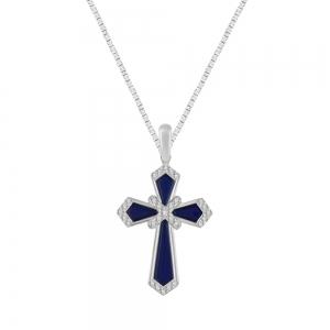0.13CT. T.W. DIAMOND BLUE ENAMEL CROSS PENDANT IN 10K GOLD
