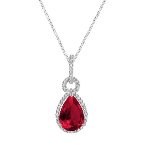Pear-cut Ruby Halo and Loop Bail Diamond Pendant - 0.25 Ct. T.w. in 10K White Gold
