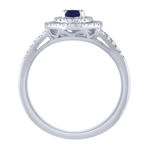 Oval Sapphire Double Halo Diamond Ring - 0.25 Ct. T.w. in 14K White Gold
