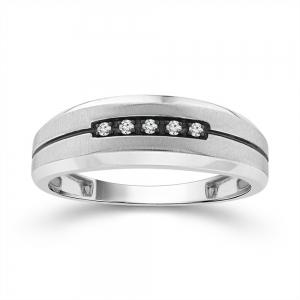 0.05 Ct. T.w. Diamond 5-stone Satin Black Men Engagement Ring In 10Kt White Gold