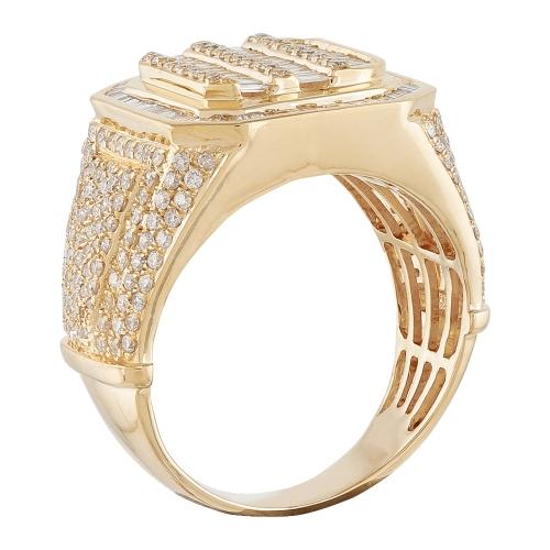 1 Ct. T.w. Diamond Baguette Hip Hop Rapper Men Fashion Ring In 14Kt Yellow Gold