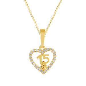 Sweet 15® Heart Quinceanera Pendant with Rose - 0.20 Ct. T.w. in 14K Yellow Gold