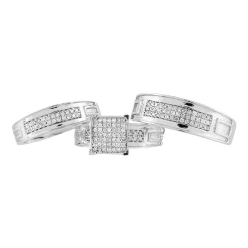 0.6 Ct. T.w. Diamond Trio Bridal Ring Set In 14Kt White Gold