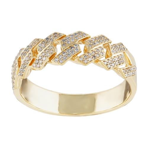 Interlinked Pave Cuban Link Men’s Diamond Ring - 0.40 Ct. T.w. in 14K Yellow Gold