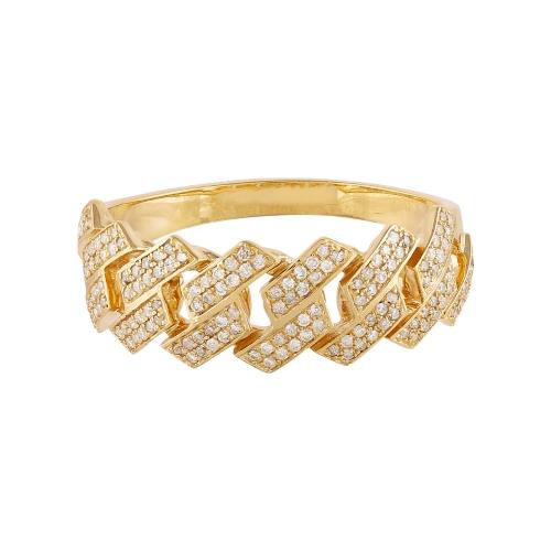 Interlinked Pave Cuban Link Men’s Diamond Ring - 0.40 Ct. T.w. in 14K Yellow Gold