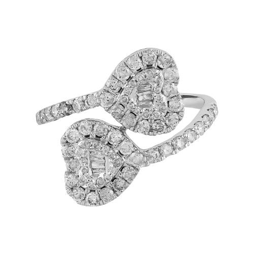 Double Heart Baguette Ladies Ring in 10K Gold (1.00 Ct. T.W.)