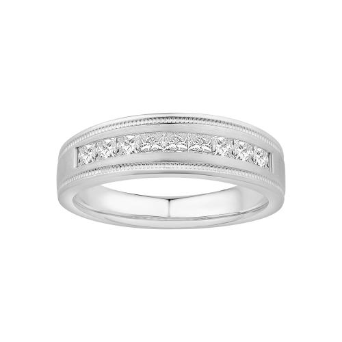 Ovani® Diamonds 9-stone Milgraine Princess-cut Channel-set Men's Wedding Band 1 Ct. T.w. in 18K White Gold