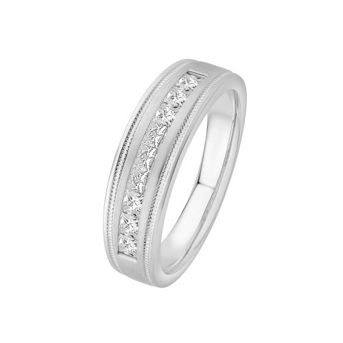 Ovani® Diamonds 9-stone Milgraine Princess-cut Channel-set Men's Wedding Band 1 Ct. T.w. in 18K White Gold