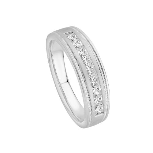 Ovani® Diamonds 9-stone Milgraine Princess-cut Channel-set Men's Wedding Band 1 Ct. T.w. in 18K White Gold