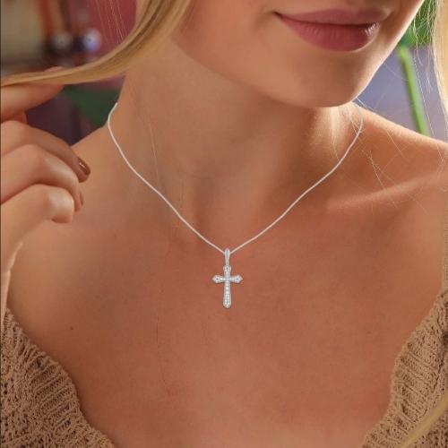 Diani® Pave Cross Pendant - 0.20 Ct. T.w. in 10K White Gold