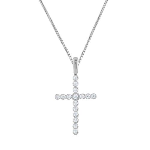 Diani® Prong-Set Cross Pendant - 0.50 Ct. T.w. in 14K White Gold