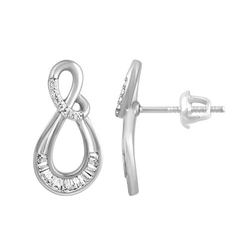 Natural Diamonds Infinity Knot with Tapered Baguette Accents Screw Studs - 0.20 Ct. T.w. 10K White Gold
