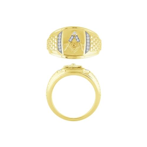 0.12 Ct. T.w. Diamond Masonic Men Wedding Band In 10Kt Yellow Gold