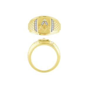 0.12 Ct. T.w. Diamond Masonic Men Wedding Band In 10Kt Yellow Gold