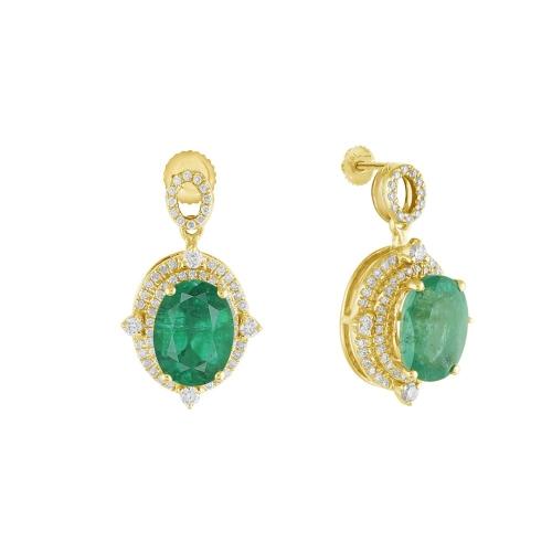0.36 Ct. T.w. Diamond 2.4 Ct. Emerald Double Halo Earrings In 14Kt Yellow Gold