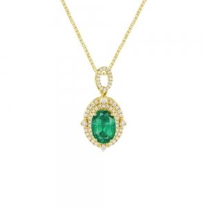 0.22CT. T.W. DIAMOND 1.00CT EMERALD DOUBLE HALO PENDANT IN 14KT GOLD