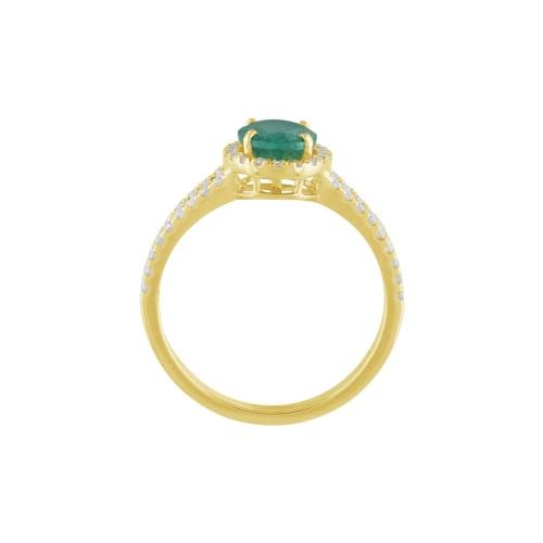 0.4CT. T.W. DIAMOND 1.00CT EMERALD HALO SPLIT SHANK LADYS RING IN 14KT GOLD