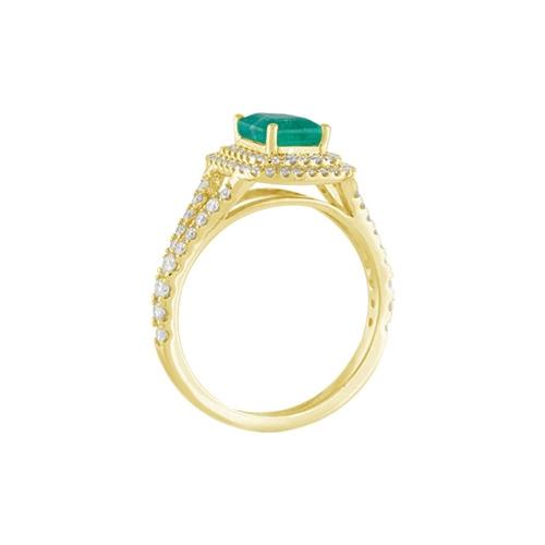 0.7CT. T.W. DIAMOND 1.00CT EMERALD DOUBLE HALO SPLIT SHANK LADYS RING IN 14KT GOLD