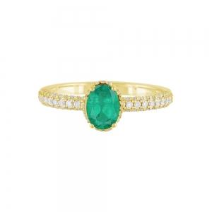 0.42CT. T.W. DIAMOND 0.55CT EMERALD OVAL SHAPE LADYS RING IN 14KT GOLD